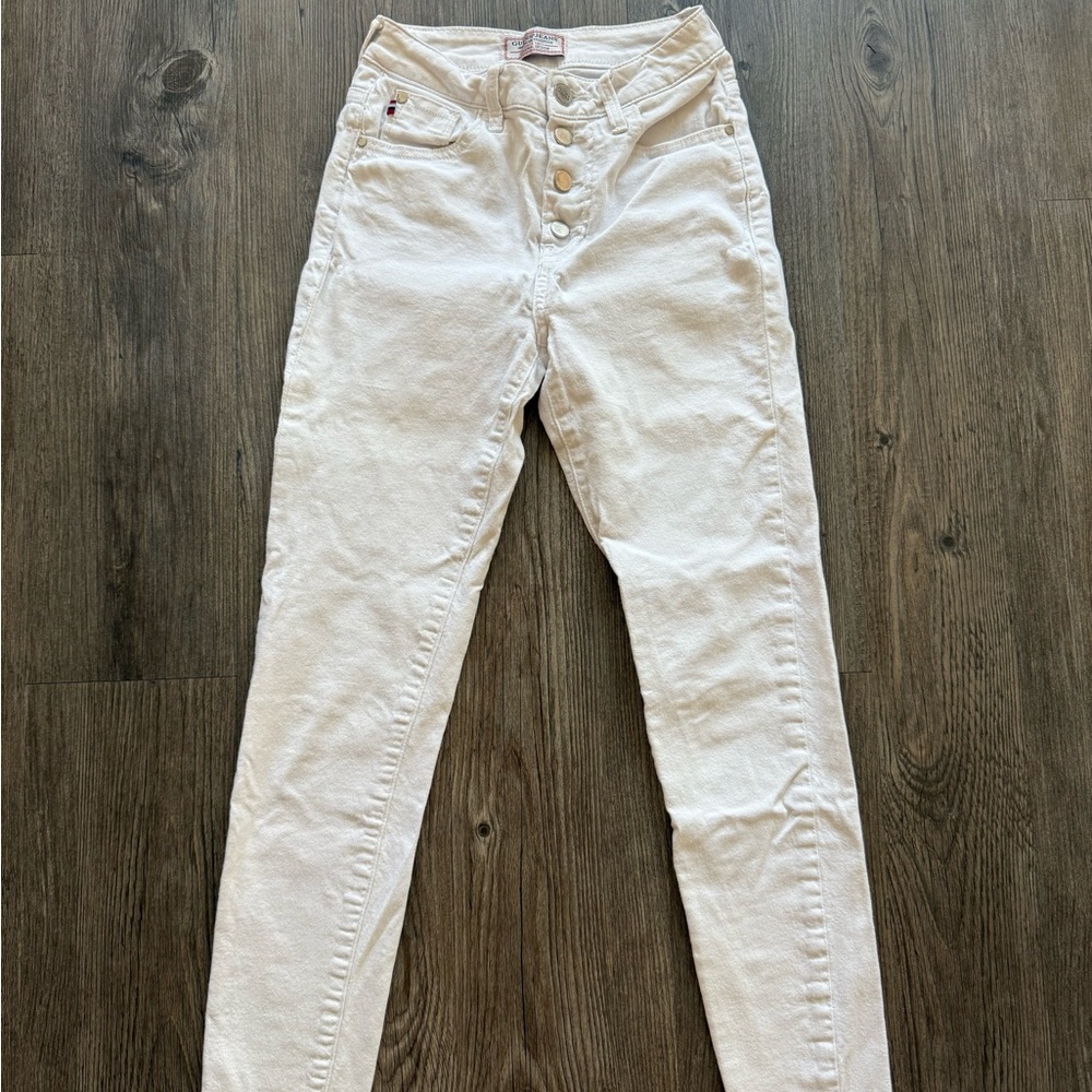 Guess Women's High Rise White Jeans with Red Accents